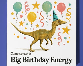 Dinosaur Compsognathus - Birthday Card - Personalised card -  Funny Animal Card - Premium Greeting Card & Envelope Mum Dad Son Sister Friend
