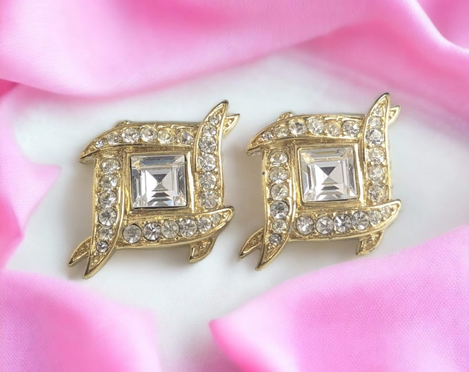 Lovely Vintage Gold-tone Faux diamond Stud Earrings by Trifari Jewellery