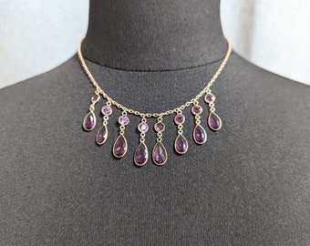 Lovely  Art Deco Jewellery Purple Glass Charms drops necklace