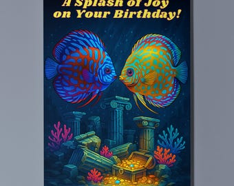 Rainbow Fish Parade Collection - Discus Tropical Fish Duo - Happy Birthday Card - Premium Greeting Card and Envelope - Personalised card