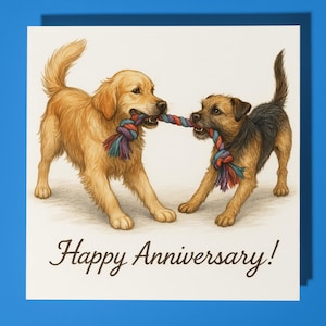 Golden Retriever und Border Terrier - alles Gute zum Jubiläum Karte - Lustiges Tier - Premium Grußkarte & Umschlag - Personalisierte Karte - Ehemann