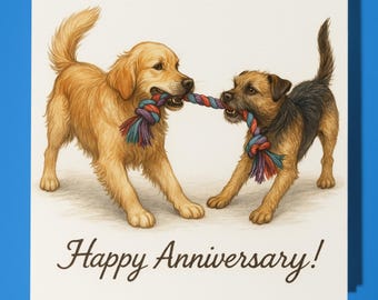 Golden Retriever and Border Terrier - Happy Anniversary Card - Funny Animal - Premium Greeting Card & Envelope - Personalised card - Husband