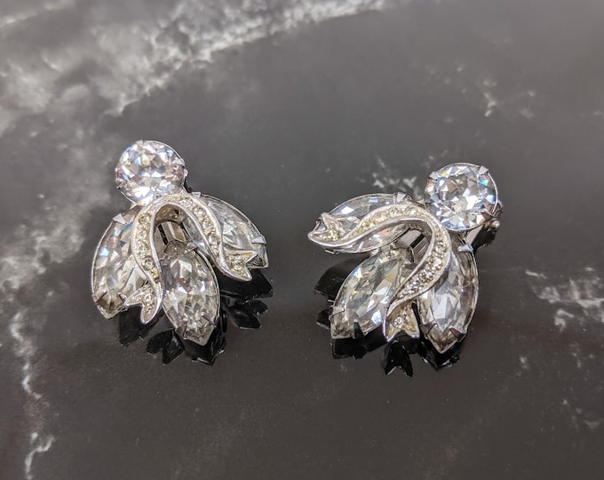 Lovely Vintage Brilliant rhinestone Clips Butterflies Earrings by Weiss Jewelry