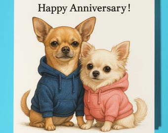 Chihuahua dogs - Happy Anniversary Card  Funny Animal - Premium Greeting Card Envelope - Personalised Dog card - Husband Couple Boyfriend