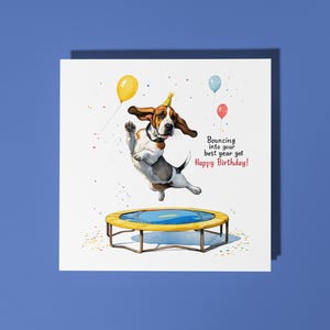 "Handgemachte lustige Basset Hound Geburtstagskarte ""Happy Birthday"" Geburtstagskarte Lustige Tierkarte Tierliebhaber Premium Grußkarte mit Umschlag."