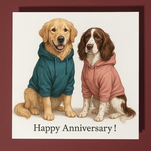 Golden Retriever Spaniel Inglés - Tarjeta de Feliz Aniversario con un Animal Divertido - Tarjeta de Felicitación Premium y Sobre - Tarjeta Personalizada para Perros - Pareja