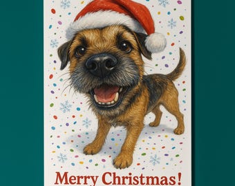 Border Terrier Dog - Snout Party Collection - Merry Christmas! Card - Funny Dog Breeds - Premium Greeting Card & Envelope Personalised card