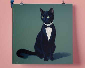 Elegant Tuxedo Cat, Pet Portrait, Wall Art Print, Perfect Gift for Pet Lovers 295mm x 295mm, 300GSM Matte Paper Unframed