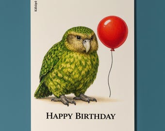 Animal Hugs Series Kakapo parrot: Rare Night Owl Happy Birthday Card Premium quality Greeting Card and  Envelope Personalised Friends Family