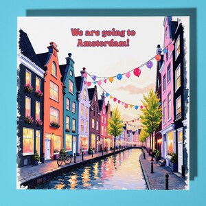 Wij gaan naar Amsterdam! Kaart - grappige dieren premium wenskaart en envelop - gepersonaliseerde kaart - koppel familie vriend