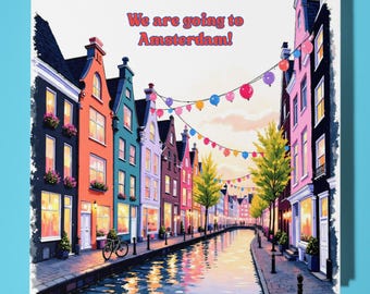 We're going to Amsterdam! Card -  Funny Animal Premium Greeting Card & Envelope - Personalised card - Couple Family Friend