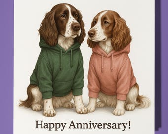 English Springer Spaniels - Happy Anniversary Card  Funny Animal - Premium Greeting Card Envelope - Personalised Dog card - Husband Couple