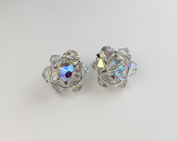 Lovely Vintage Jewellery  Aurora Borealis Clip-on Earrings