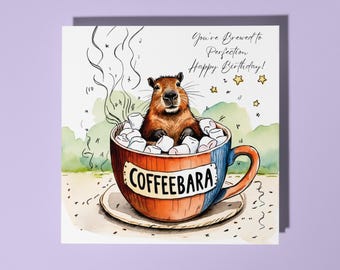 Handmade Funny capybara in a cup of coffee Happy Birthday Card Funny Animal Card Animal Lovers Premium Greeting Card & Envelope