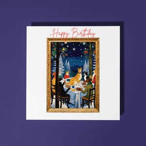Cani divertenti fatti a mano che cenano Biglietto di auguri di buon compleanno / Biglietto di auguri divertente per gli amanti degli animali / Biglietto di auguri premium con busta bianca