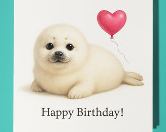 Animal Hugs Collection - Sealiously Cute Harp seal - Birthday Card - Funny Animal - Premium Greeting Card & Envelope - Personalised card