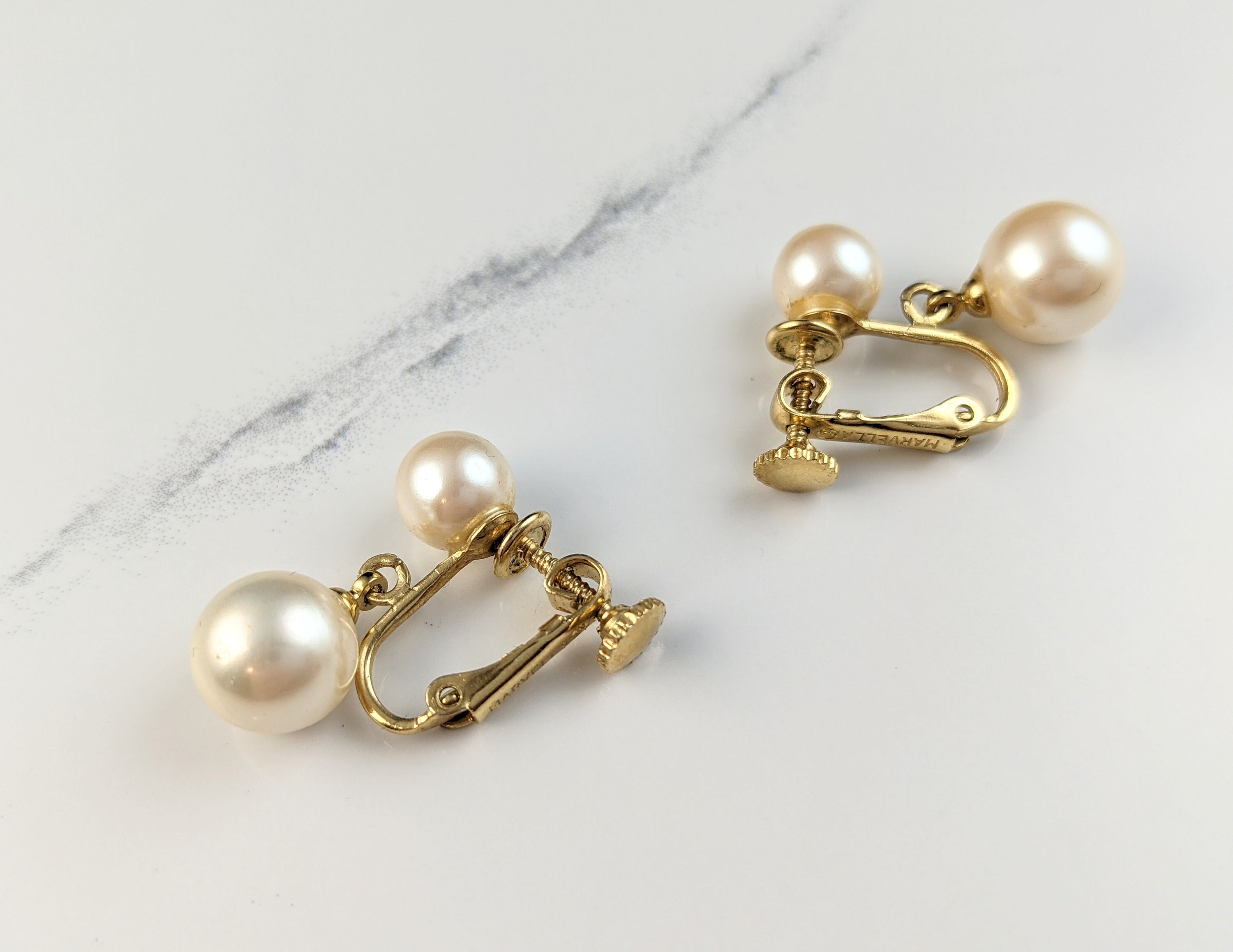 Lovely Vintage Faux Pearl Clipon Earrings from Marvella Etsy