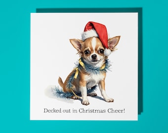 Handmade Cute Santa Chihuahua Dog Merry Christmas Card Premium Greeting Card with Envelope