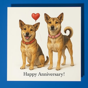 Cani Telomiani e cuore rosso - Biglietto di auguri di buon anniversario - Animale divertente - Biglietto di auguri premium e busta - Biglietto di auguri personalizzato con cane - Moglie e marito