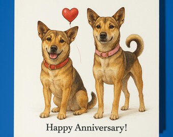 Telomian dogs and red heart Happy Anniversary Card - Funny Animal - Premium Greeting Card & Envelope - Personalised Dog card - Wife Husband