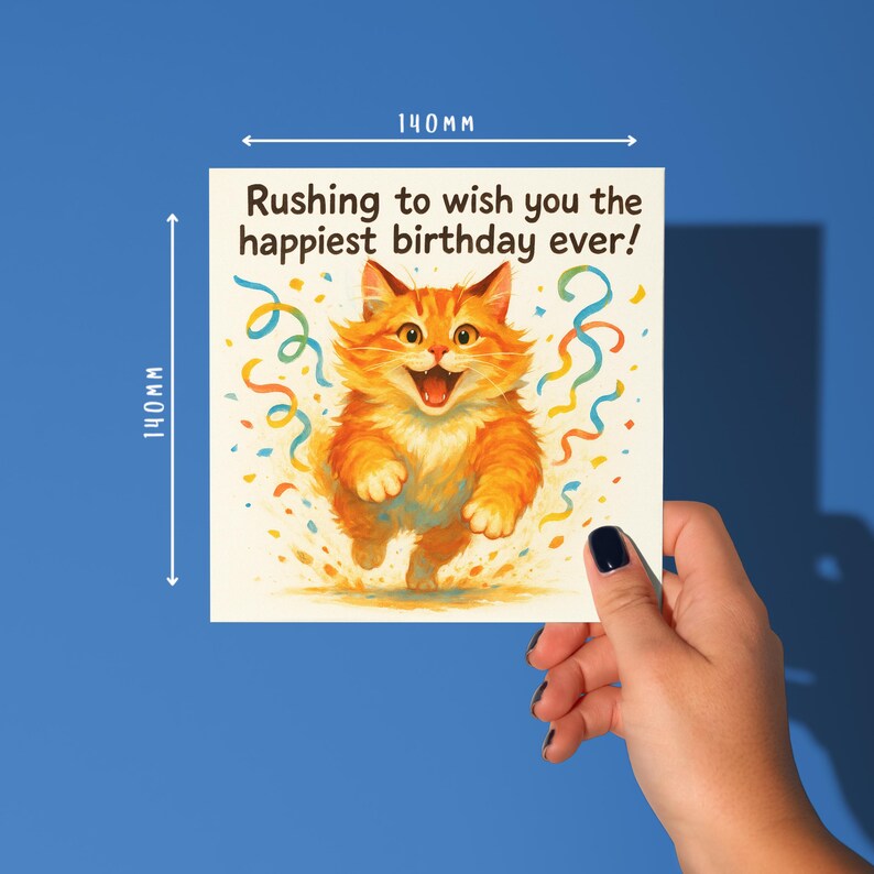 Funny Cat Birthday Card – Rushing Feline, Celebration Card ...