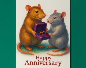 Two Rats - Two Rings, One Heart - Happy Anniversary Card - Funny Animal - Premium Greeting Card Envelope - Personalised card - Couples