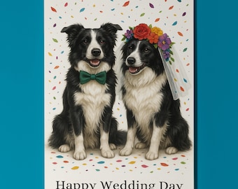 Dog Breeds Collection - Border Collie Happy Wedding Day Card - Funny Animal - Premium Greeting Card & Envelope - Personalised card - Couples