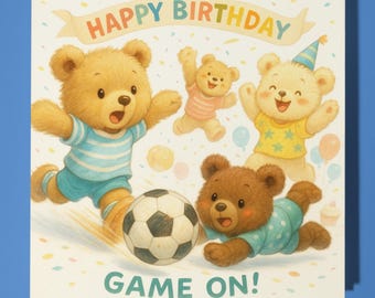 Football Bear - Game On - Happy Birthday Card - Funny Animal - Premium Greeting Card Envelope - Personalised funny card - family friend Son