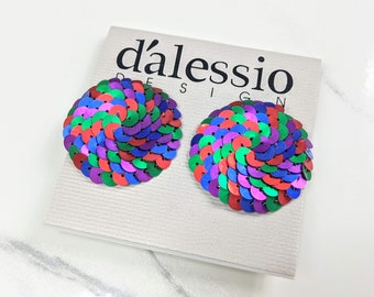 Lovely Violet Red Blue and Green Сonfetti D'alessio Design Clip-on Earrings