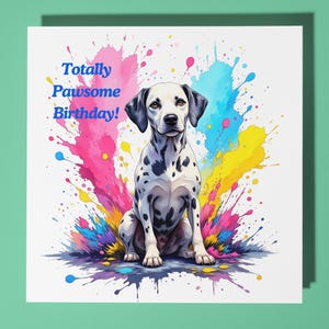 Tarjeta de cumpleaños de perro dálmata hecha a mano - Tarjeta de perro personalizada Tarjeta de animal divertida Premium - Tarjeta de felicitación y sobre Mamá Papá Hijo Hermana Amigo