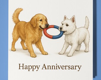 Golden Retriever Highland White Terrier Happy Anniversary Card - Funny Animal - Premium Greeting Card & Envelope - Personalised dog card