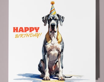 Great Dane  Happy Birthday Card - Funny Animal - Premium Greeting Card & Envelope - Personalised Dog card - Son Sister Friend daughter