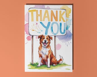 Handmade Happy dog smiling Thank you! Card Funny Animal Card Animal Lovers Premium Greeting Card & Envelope