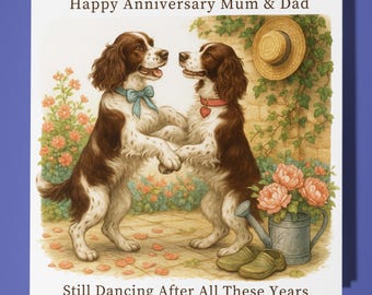 English Springer Spaniel - Happy Anniversary Mum & Dad  Card  Funny Animal - Premium Greeting Card Envelope - Personalised Dog card - Mother