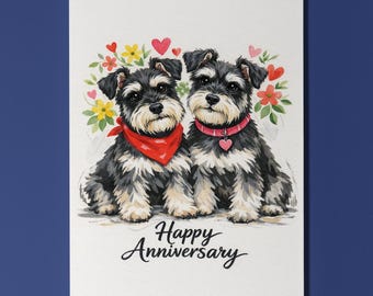 Miniature Schnauzer Dogs Love Anniversary Card Funny Dog Breeds - Premium Greeting Card Envelope - Personalised card - Couple Wife Husband