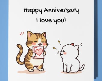 Tiny Scenes Collections - Cats - I love you - Happy Anniversary Card - Funny Animal - Premium Greeting Card and Envelope - Personalised card
