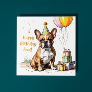 Raça de cachorro buldogue francês fofo feito à mão com bolo Cartão de feliz aniversário para pai Cartão engraçado para amantes de animais Cartão de felicitações premium e envelope