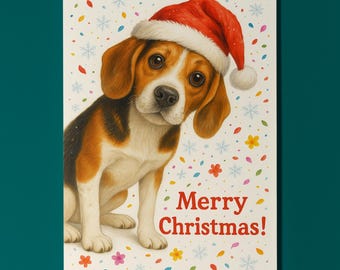 Beagle Dog - Don’t Look Away - Merry Christmas Card - Funny Dog Breeds - Premium Greeting Card & Envelope Personalised card - Friend Family