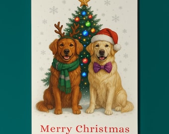 Golden Retriever Dogs - Merry Christmas Card - Funny Dog Breeds - Premium Greeting Card & Envelope - Personalised card - Family Members