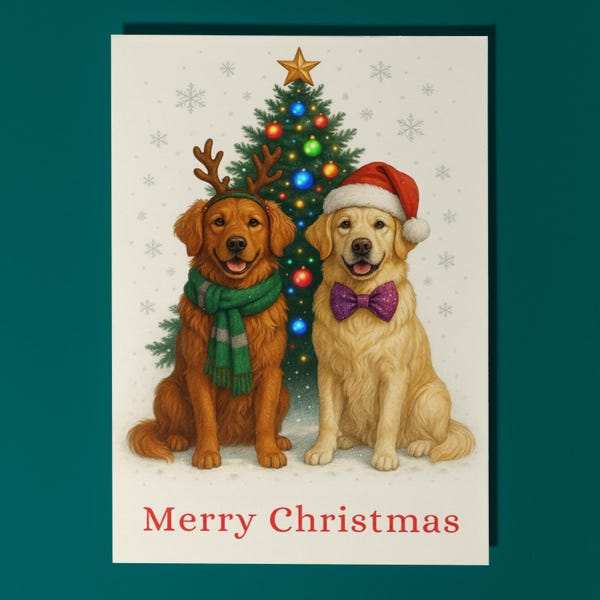 Golden Retriever Dogs - Merry Christmas Card - Funny Dog Breeds - Premium Greeting Card & Envelope - Personalised card - Family Members