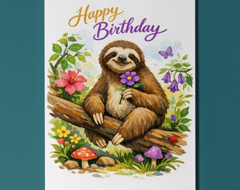 Animal Hugs Series Sloth Don't Rush the Wishes! Happy Birthday Card Funny Premium Greeting Card Envelope Personalised Cute Tropical Animal