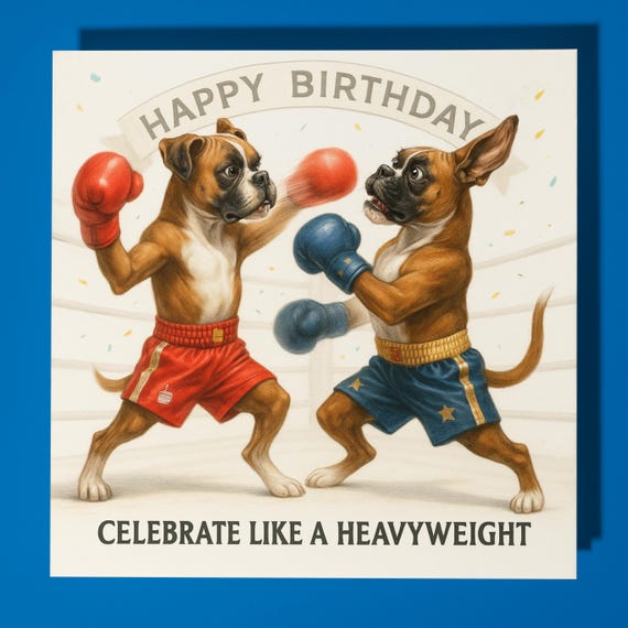 Boxer Dogs Happy Birthday Card Funny Animal Premium Greeting