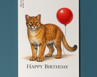Wild Cats Party Series African Golden Cat: Pure gold Happy Birthday Card  Premium Greeting Card Envelope Personalised Friends Family members