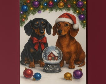 Dachshund Dogs Duo - Cozy Nose and Snow Globe - Merry Christmas Card - Funny Dogs - Dog Breeds - Premium Greeting Card Envelope Personalised