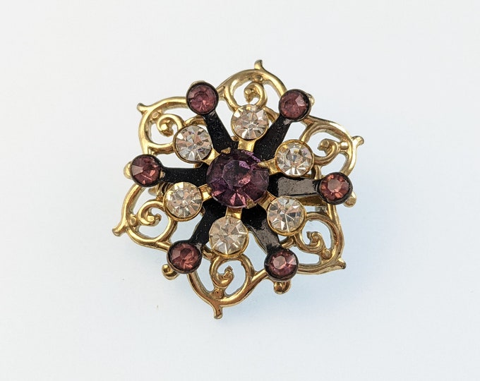 Lovely Vintage Jewellery Amethyst colour Rhinestone Little Flower Brooch