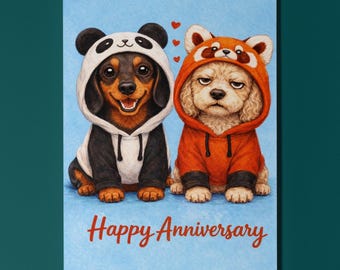 Cockapoo Dachshund Panda Red Panda Funny Dog Couple Cute Dog Lover Gift Happy Anniversary Card Envelope Personalised Animal Kids