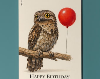 Animal Hugs Series Potoo: Wide-Eyed Wishes Happy Birthday Card Premium quality Greeting Card and Envelope Personalised Bird Cute Exotic Bird