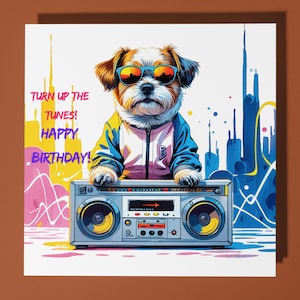 Shih Tzu Hund - Alles Gute zum Geburtstag Karte - Lustiges Tier - Premium Grußkarte & Umschlag - Personalisierte Hunde Karte - 80er Jahre Karte - Sohn Schwester Freund