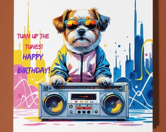 Shih Tzu dog - Happy Birthday Card - Funny Animal - Premium Greeting Card & Envelope - Personalised Dog card - 80s card - Son Sister Friend