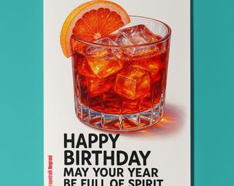 Cocktail Wishes Collection - Grapefruit Negroni Cocktail - Happy Birthday Card - Premium Greeting Card and Envelope - Personalised card